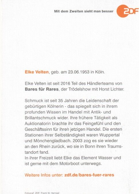 Autogramm TV | ZDF | Elke VELTEN | 2020er "Bares Für Rares" (Portrait Color Hempel)