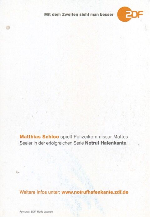 Autogramm TV | ZDF | Matthias SCHLOO | 2020er "Notruf Hafenkante" (Portrait Color Laewen)