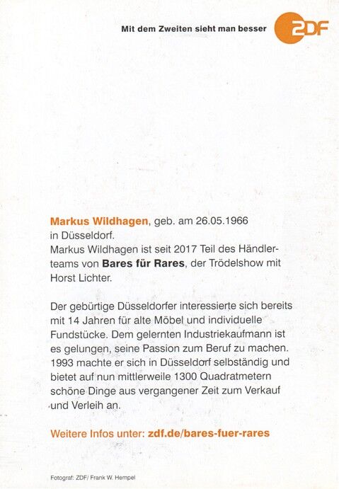 Autogramm TV | ZDF | Markus WILDHAGEN | 2020er "Bares Für Rares" (Portrait Color Hempel)