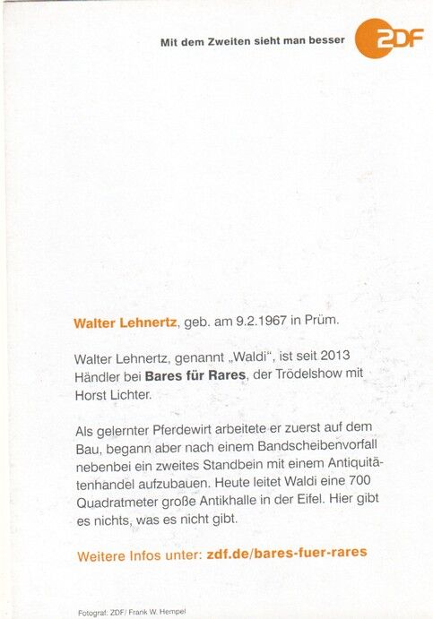 Autogramm TV | ZDF | Walter LEHNERTZ | 2020er "Bares Für Rares" (Portrait Color Hempel)