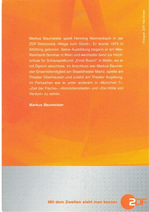 Autogramm TV | ZDF | Markus BAUMEISTER | 2000er "Wege Zum Glück" (Portrait Color Kinder)