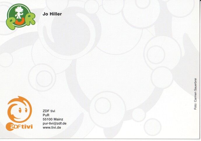 Autogramm TV | ZDF tivi | Jo HILLER | 2000er "Pur" (Portrait Color Sauerbrei)