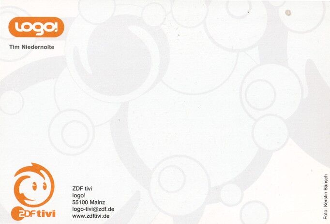Autogramm TV | ZDF tivi | Tim NIEDERNOLTE | 2000er "Logo" (Portrait Color Bänsch)