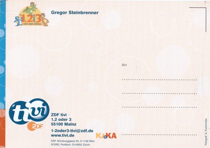 Autogramm TV | ZDF tivi | Gregor STEINBRENNER | 2000er "1, 2 Oder 3" (Portrait Color Puchmüller)