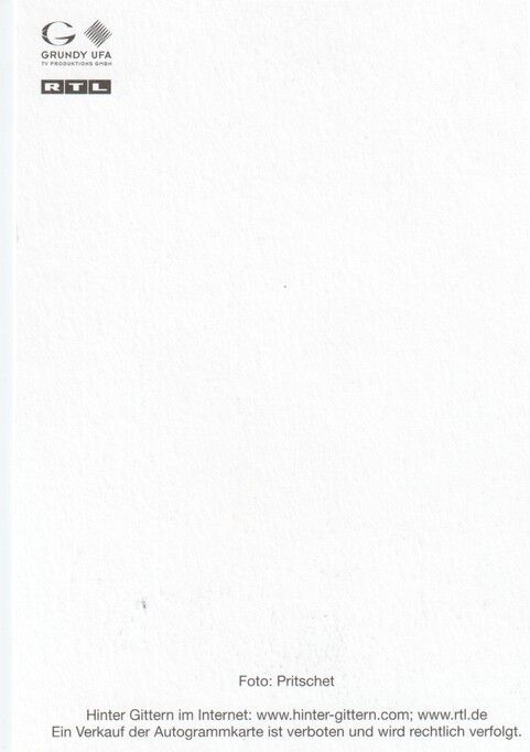 Autogramm TV | RTL | Karin OEHME | 2000er "Hinter Gittern" (Portrait Color Pritschet)