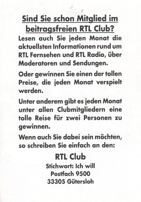 Autogramm TV | RTL | Iff BENNETT | 1990er (Portrait Color Club)