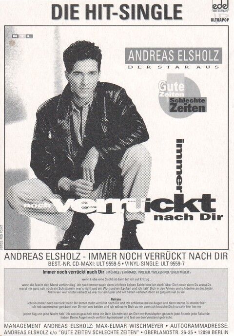 Autogramm Pop | Andreas ELSHOLZ | 1993 "Verrück Nach Dir" (Portrait SW Edel)