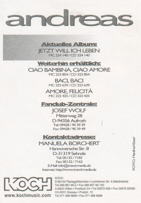 Autogramm Schlager | Andreas FULTERER | 1999 "Jetzt Will Ich Leben" (Portrait Color Koch)