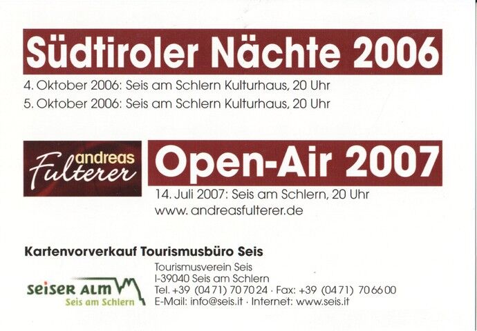 Autogramm Schlager | Andreas FULTERER | 2006 (Portrait Color Südtirol