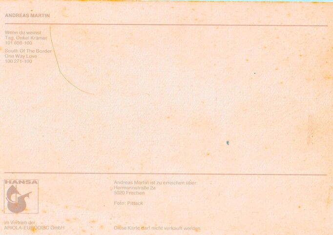 Autogramm Schlager | Andreas MARTIN | 1980 "Wenn Du Weinst" (Portrait Color Hansa)