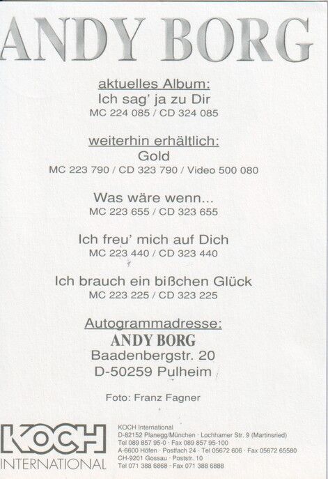 Autogramm Schlager | Andy BORG | 1998 "Ich Sag Ja Zu Dir" (Portrait Color Koch)