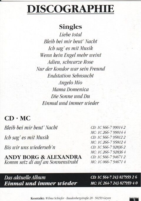 Autogramm Schlager | Andy BORG | 1993 "Einmal und Immer Wieder" (Portrait Color EMI)