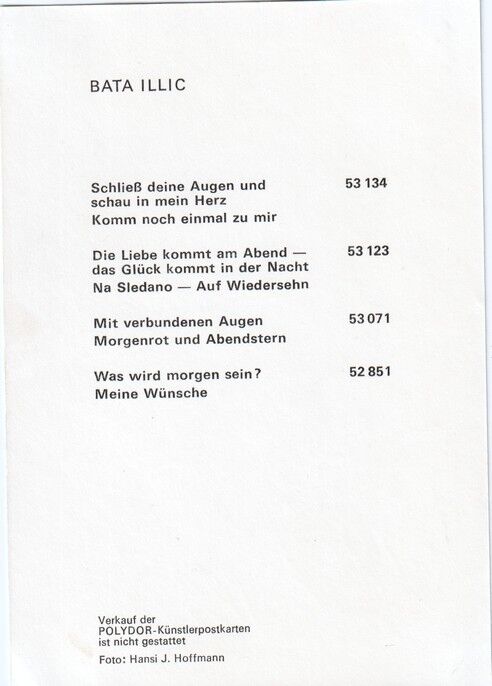 Autogramm Schlager | Bata ILLIC | 1969 "Schliess Deine Augen" (Portrait SW Polydor)
