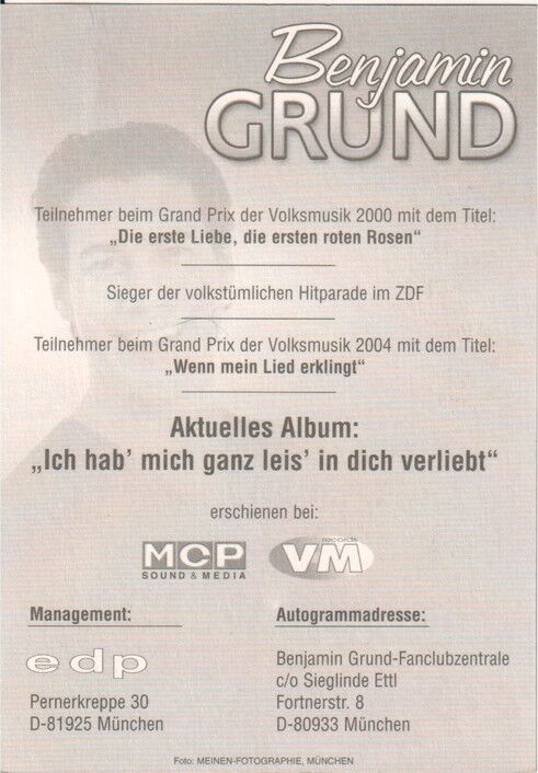 Autogramm Schlager | Benjamin GRUND | 2004 "Ich Hab Mich Verliebt" (Portrait Color MCP)