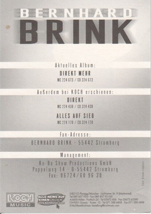 Autogramm Schlager | Bernhard BRINK | 2001 "Direkt Mehr" (Portrait Color Koch)
