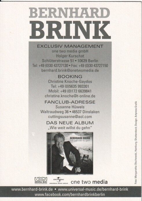 Autogramm Schlager | Bernhard BRINK | 2012 "Wie Weit" (Portrait Color Koch)