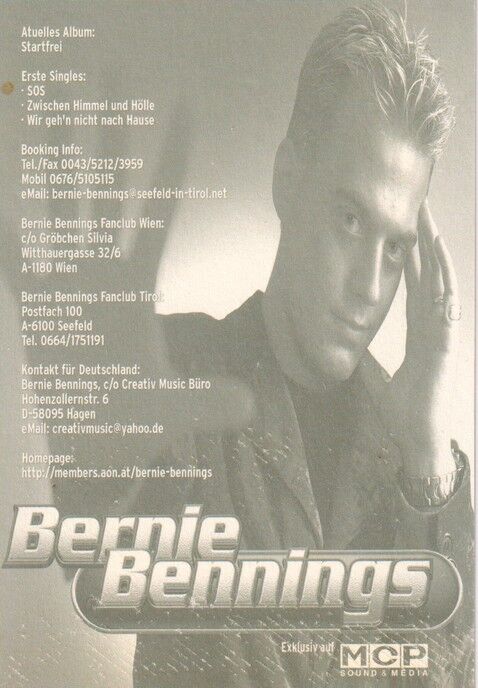 Autogramm Schlager | Bernie BENNINGS | 2001 "Startfrei" (Portrait Color MCP)