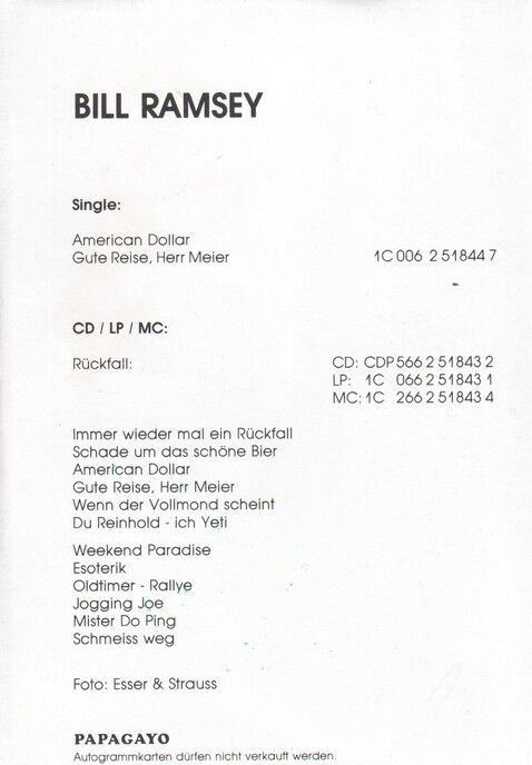 Autogramm Schlager | Bill RAMSEY | 1990 "American Dollar" (Portrait Color Papagayo)