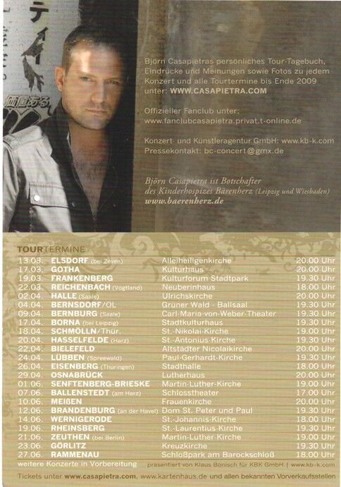 Autogramm Klassik | Björn CASAPIETRA | 2009 "Verführung" TOUR (Portrait Color Ariola)