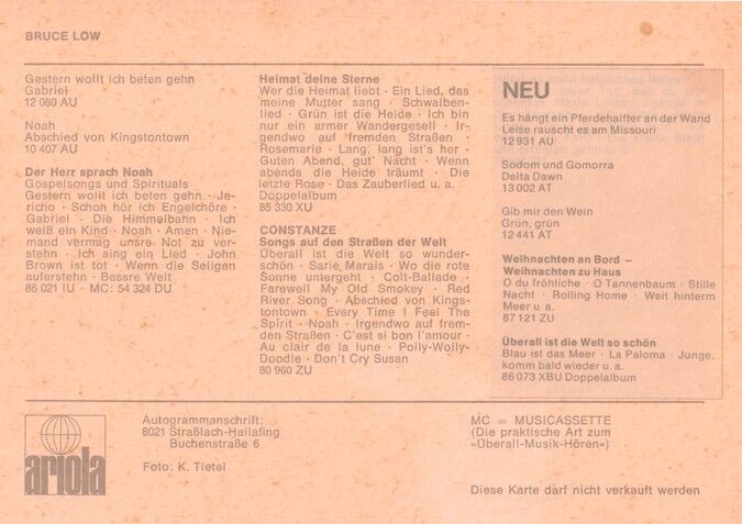 Autogramm Schlager | Bruce LOW | 1972 "Gestern Wollte Ich Beten" (Portrait Color Ariola)