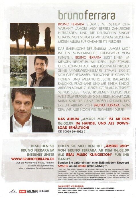 Autogramm Schlager | Bruno FERRARA | 2009 "Amore Mio" (Portrait Color EMI)