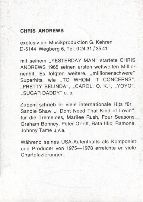 Autogramm Pop | Chris ANDREWS | 1970er (Portrait SW Kehren)