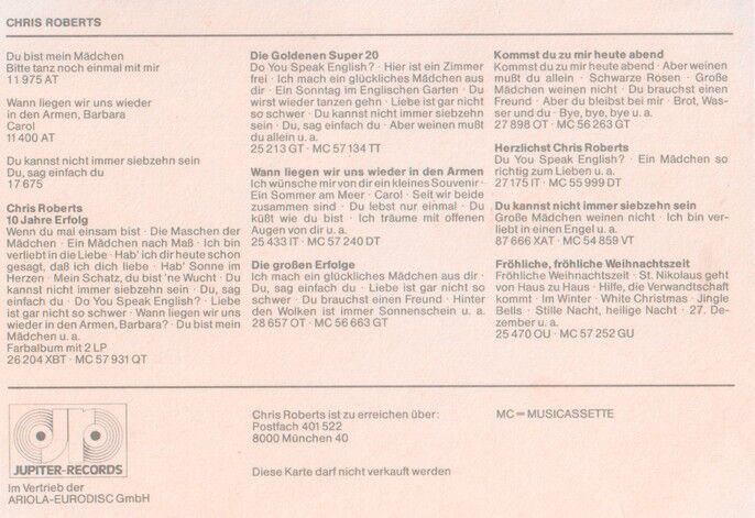 Autogramm Schlager | Chris ROBERTS | 1978 "10 Jahre Erfolg" (Portrait Color Jupiter)