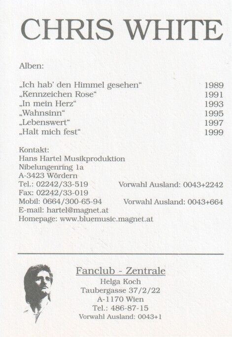 Autogramm Schlager | Chris WHITE | 1999 "Halt Mich Fest" (Portrait Color Fanclub)