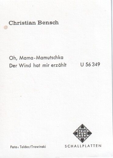 Autogramm Schlager | Christian BENSCH | 1974 "Oh Mama-Mamutschka" (Portrait SW Telefunken)