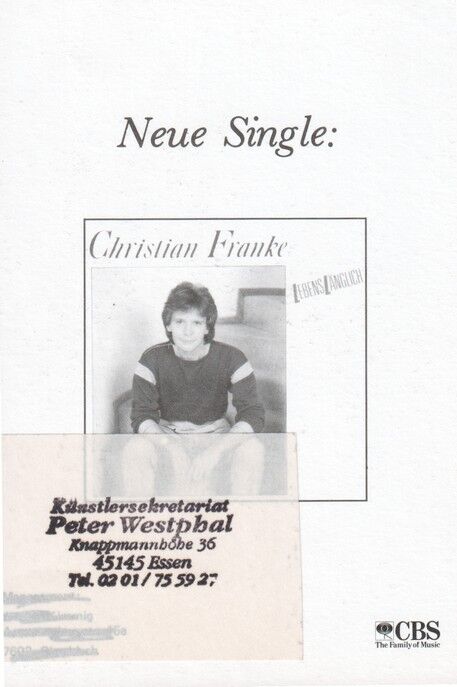 Autogramm Schlager | Christian FRANKE | 1984 "Lebenslänglich" (Portrait Color CBS)