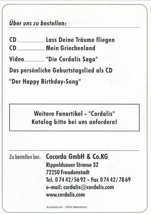 Autogramm Schlager | Costa CORDALIS | 1995 "Die Cordalis-Saga" (Portrait Color Cocorda)
