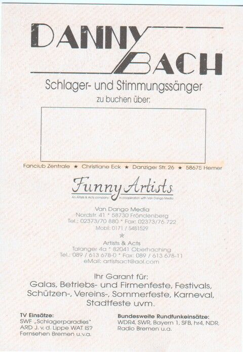 Autogramm Schlager | Danny BACH | 2000er (Portrait Color Funny)