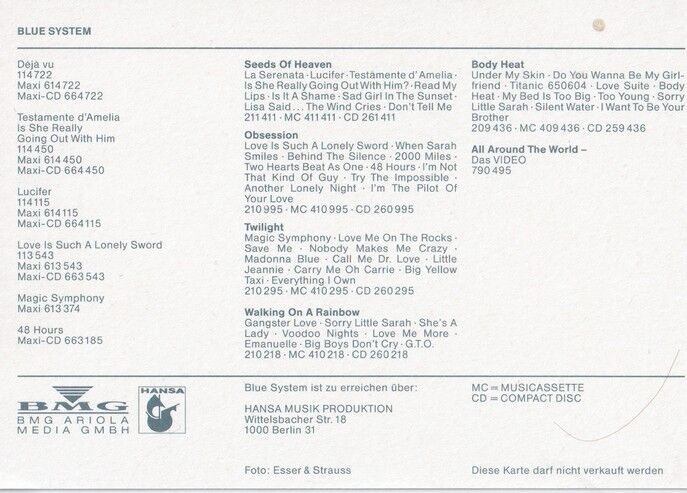 Autogramm Pop | BLUE SYSTEM | 1991 "Deja Vu" (Portrait Color Dieter BOHLEN) BMG