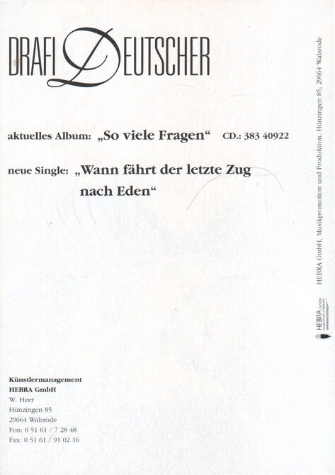 Autogramm Schlager | Drafi DEUTSCHER | 1998 "Der Letzte Zug" (Portrait Color Hebra)