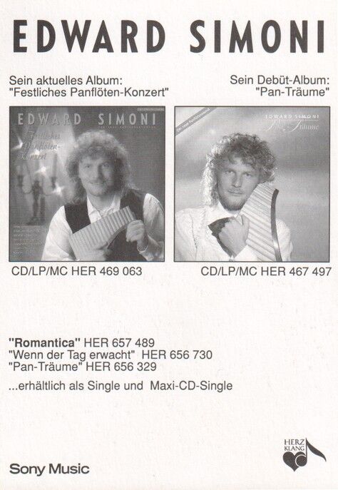 Autogramm Pan-Flöte | Edward SIMONI | 1991 "Festliches Konzert" (Portrait Color Sony)