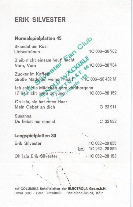Autogramm Schlager | Erik SILVESTER | 1971 "Skandal Um Rosi" (Portrait SW EMI)