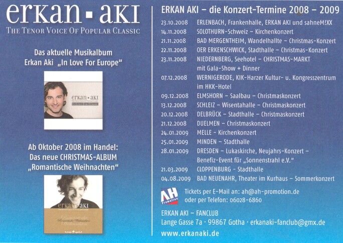 Autogramm Klassik / Pop | Erkan AKI | 2008 "Romantische Weihnachten" (Portrait Color Tour)