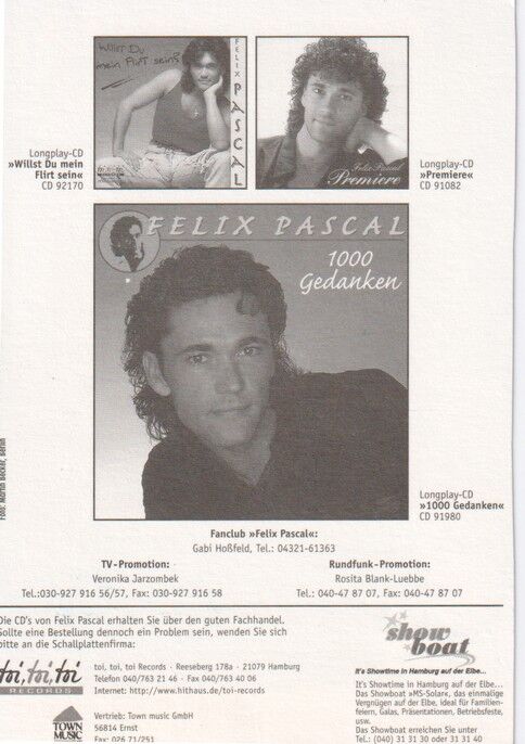Autogramm Schlager | Felix PASCAL | 1997 "1000 Gedanken" (Portrait Color Town)