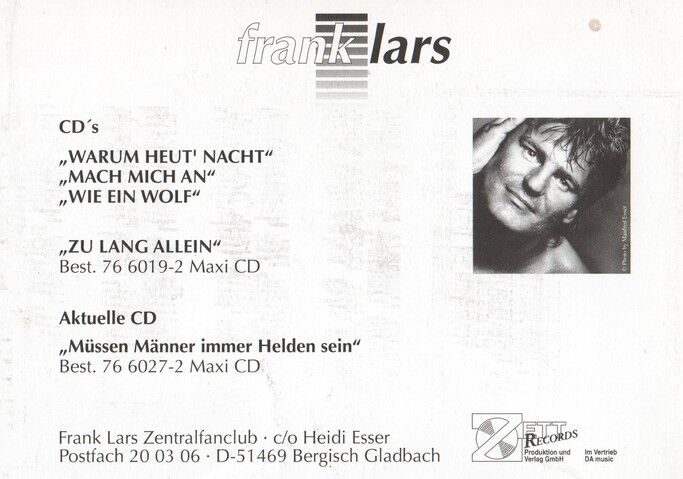 Autogramm Schlager | Frank LARS | 1998 "Müssen Männer" (Portrait Color ETT)