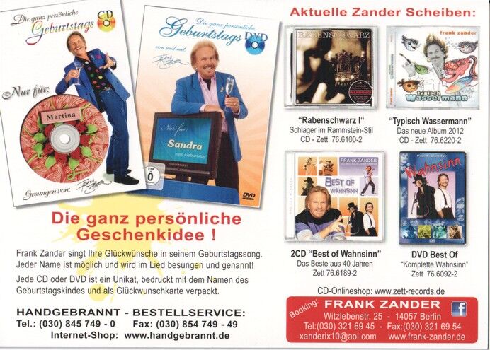 Autogramm Schlager | Frank ZANDER | 2012 "Typisch Wassermann" (Portrait Color CD)