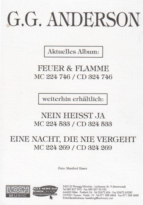 Autogramm Schlager | G. G. ANDERSON | 2001 "Feuer & Flamme" (Portrait Color Koch)