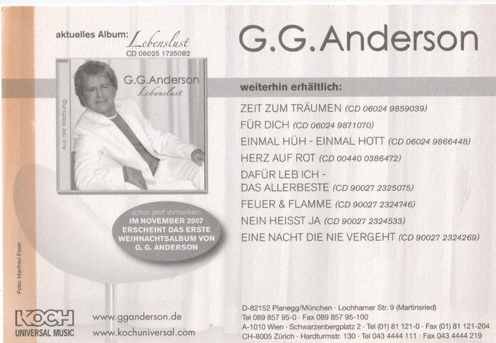 Autogramm Schlager | G. G. ANDERSON | 2007 "Lebenslust" (Portrait Color Koch)