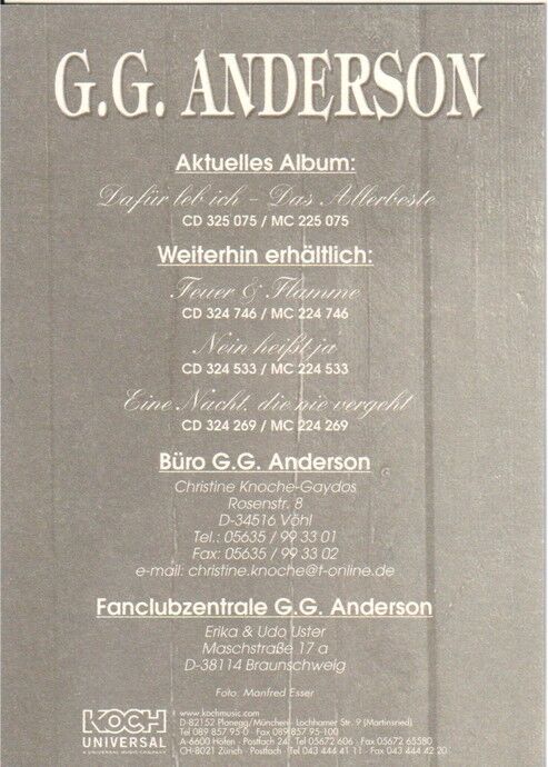 Autogramm Schlager | G. G. ANDERSON | 2002 "Dafür Leb Ich" (Portrait Color Koch)