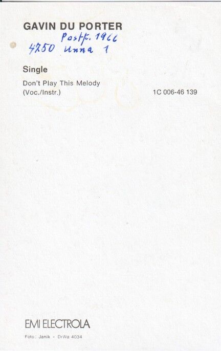 Autogramm Pop (UK) | Gavin DU PORTER | 1980 "Don´t Play This Melody" (Portrait Color EMI)