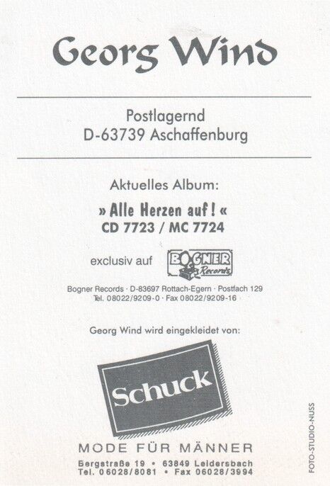 Autogramm Schlager | Georg WIND | 1997 "Alle Herzen Auf" (Portrait Color Bogner)