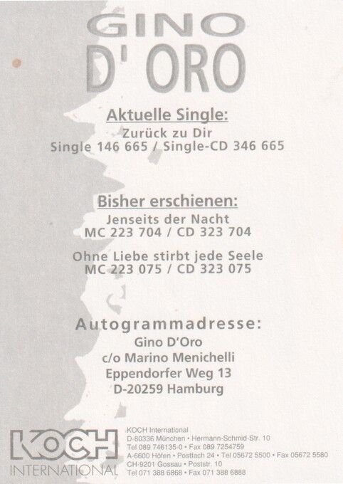 Autogramm Schlager | Gino D´ORO | 1996 "Zurück Zu Dir" (Portrait Color Koch)