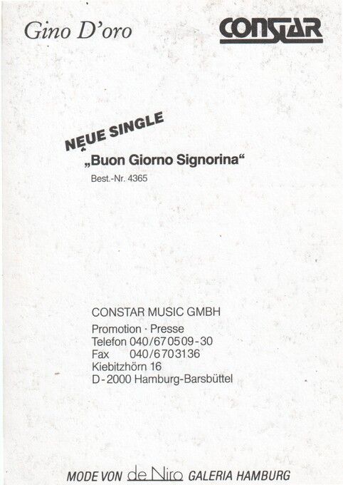 Autogramm Schlager | Gino D´ORO | 1989 "Buon Giorno Signorina" (Portrait Color Constar)