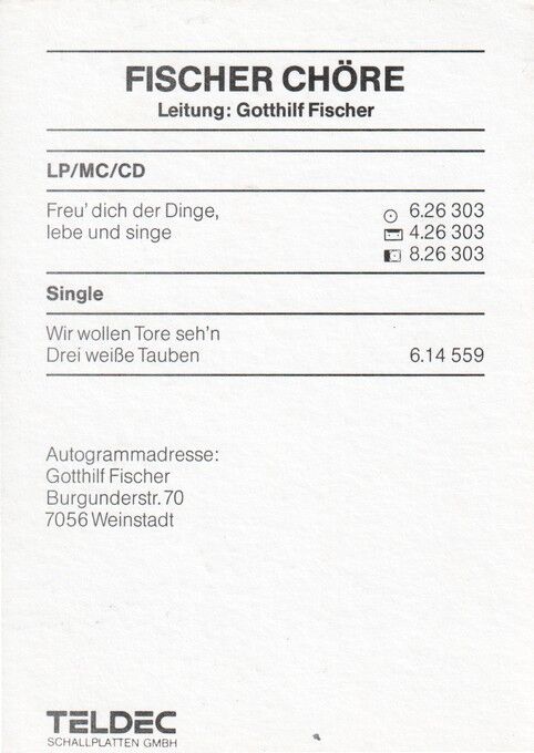 Autogramm Orchester | Gotthilf FISCHER | 1986 "Freu Dich Der Dinge" (Portrait Color Teldec)