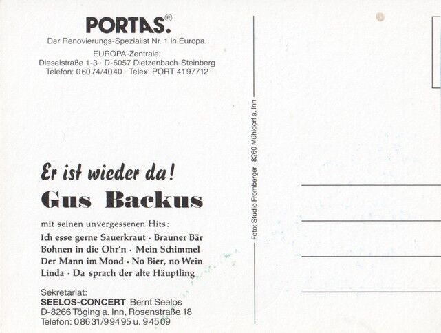 Autogramm Schlager | Gus BACKUS | 1980er (Portrait Color Portas) _