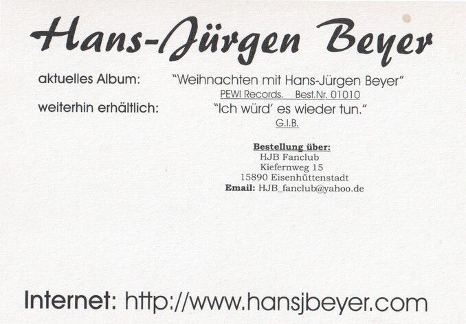 Autogramm Schlager | Hans-Jürgen BEYER | 2001 "Weihnachten" (Portrait Color PEWI)
